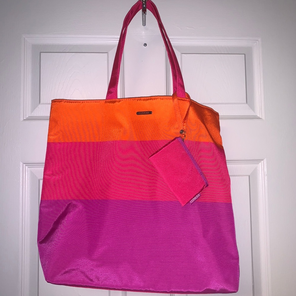 CLINIQUE COLOR BLOCK TOTE BAG WITH WALLET